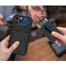 Samsung Galaxy A22 4G SM-A225F, Műanyag hátlap védőtok szilikon belső, közepesen ütésálló, kitámasztóval, kártyatartóval, Wooze Transformer, fekete/kék