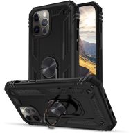   Samsung Galaxy S23 Plus SM-S916, Műanyag hátlap védőtok, közepesen ütésálló, szilikon belső, telefontartó gyűrű, Defender, fekete