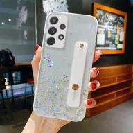   Apple iPhone 12, Szilikon tok, közepesen ütésálló, kézpánttal, színátmenetes, csillogó minta, Wooze Strap Star, mintás/fehér