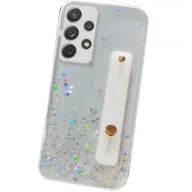   Apple iPhone 12 Pro Max, Szilikon tok, közepesen ütésálló, kézpánttal, színátmenetes, csillogó minta, Wooze Strap Star, mintás/fehér