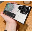 Apple iPhone 11 Pro Max, Szilikon tok, közepesen ütésálló, kézpánttal, színátmenetes, csillogó minta, Wooze Strap Star, mintás/fekete