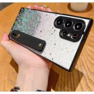   Apple iPhone 11 Pro Max, Szilikon tok, közepesen ütésálló, kézpánttal, színátmenetes, csillogó minta, Wooze Strap Star, mintás/fekete