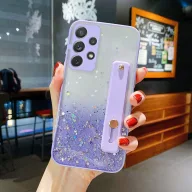   Apple iPhone 11 Pro Max, Szilikon tok, közepesen ütésálló, kézpánttal, színátmenetes, csillogó minta, Wooze Strap Star, mintás/lila