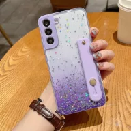   Apple iPhone 11 Pro Max, Szilikon tok, közepesen ütésálló, kézpánttal, színátmenetes, csillogó minta, Wooze Strap Star, mintás/lila