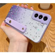   Apple iPhone 11 Pro Max, Szilikon tok, közepesen ütésálló, kézpánttal, színátmenetes, csillogó minta, Wooze Strap Star, mintás/lila