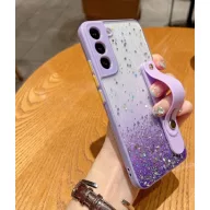   Apple iPhone 11 Pro Max, Szilikon tok, közepesen ütésálló, kézpánttal, színátmenetes, csillogó minta, Wooze Strap Star, mintás/lila