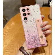   Apple iPhone 11 Pro, Szilikon tok, közepesen ütésálló, kézpánttal, színátmenetes, csillogó minta, Wooze Strap Star, mintás/rózsaszín