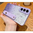 Apple iPhone 12 Pro, Szilikon tok, közepesen ütésálló, kézpánttal, színátmenetes, csillogó minta, Wooze Strap Star, mintás/lila