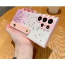 Apple iPhone 12 Pro, Szilikon tok, közepesen ütésálló, kézpánttal, színátmenetes, csillogó minta, Wooze Strap Star, mintás/rózsaszín