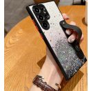 Apple iPhone 14 Plus, Szilikon tok, közepesen ütésálló, kézpánttal, színátmenetes, csillogó minta, Wooze Strap Star, mintás/fekete