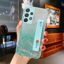 Samsung Galaxy A22 5G SM-A226B, Szilikon tok, közepesen ütésálló, kézpánttal, színátmenetes, csillogó minta, Wooze Strap Star, mintás/menta