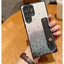 Samsung Galaxy S21 Ultra 5G SM-G998, Szilikon tok, közepesen ütésálló, kézpánttal, színátmenetes, csillogó minta, Wooze Strap Star, mintás/fekete