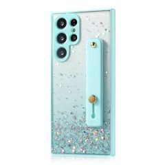  Xiaomi Redmi 10A, Szilikon tok, közepesen ütésálló, kézpánttal, színátmenetes, csillogó minta, Wooze Strap Star, mintás/menta