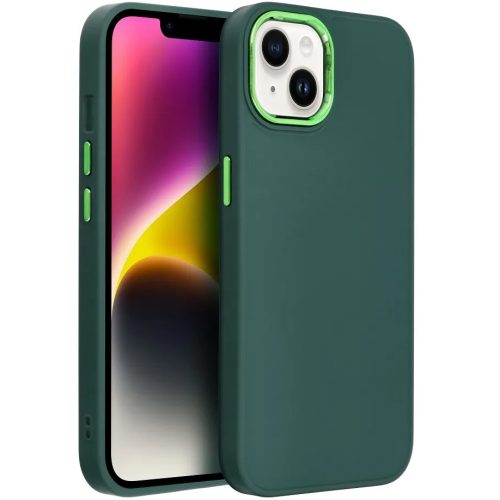 Apple iPhone 14 Pro Max, Szilikon tok, közepesen ütésálló, fémhatású kamera keret, Frame Case, zöld