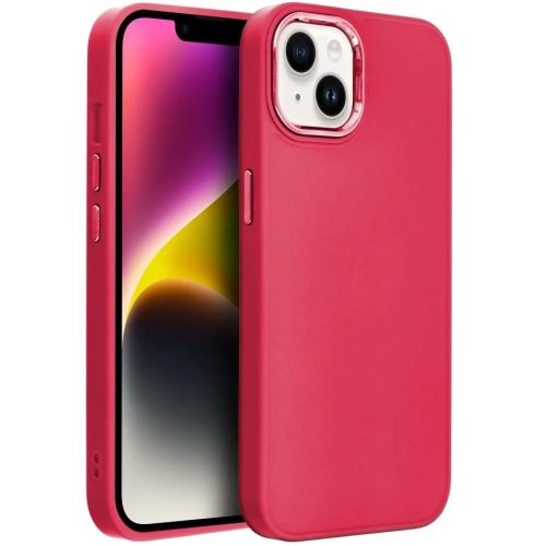 Apple iPhone 11, Szilikon tok, közepesen ütésálló, fémhatású kamera keret, Frame Case, magenta