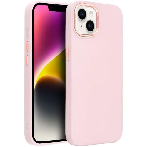 Apple iPhone 7 / 8 / SE (2020) / SE (2022), Szilikon tok, közepesen ütésálló, fémhatású kamera keret, Frame Case, rózsaszín
