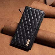   Apple iPhone 11 Pro Max, Oldalra nyíló tok, stand, kártyatartóval, 3D rombusz minta, Wooze Pillow, fekete