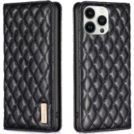   Oppo Find X5, Oldalra nyíló tok, stand, kártyatartóval, 3D rombusz minta, Wooze Pillow, fekete
