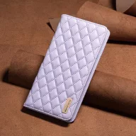   Motorola Moto G62 5G, Oldalra nyíló tok, stand, kártyatartóval, 3D rombusz minta, Wooze Pillow, lila