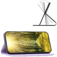   Oppo A17, Oldalra nyíló tok, stand, kártyatartóval, 3D rombusz minta, Wooze Pillow, lila