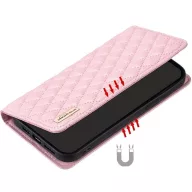   Oppo A17, Oldalra nyíló tok, stand, kártyatartóval, 3D rombusz minta, Wooze Pillow, rózsaszín