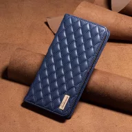   Oppo A74 4G / A95 4G / Reno6 Lite, Oldalra nyíló tok, stand, kártyatartóval, 3D rombusz minta, Wooze Pillow, kék