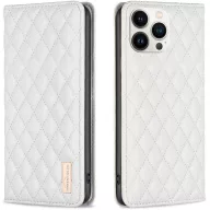   Oppo Find X5, Oldalra nyíló tok, stand, kártyatartóval, 3D rombusz minta, Wooze Pillow, fehér