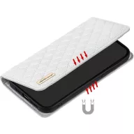   Oppo Find X5, Oldalra nyíló tok, stand, kártyatartóval, 3D rombusz minta, Wooze Pillow, fehér