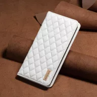   Oppo Find X5, Oldalra nyíló tok, stand, kártyatartóval, 3D rombusz minta, Wooze Pillow, fehér