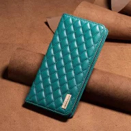   Realme 9i / Oppo A36 / A76 / A96 4G, Oldalra nyíló tok, stand, kártyatartóval, 3D rombusz minta, Wooze Pillow, zöld