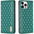 Samsung Galaxy S23 Plus SM-S916, Oldalra nyíló tok, stand, kártyatartóval, 3D rombusz minta, Wooze Pillow, zöld