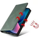 Apple iPhone 14 Plus, Oldalra nyíló tok, stand, kártyatartóval, kézpánttal, Wooze Business Plus, sötétzöld