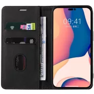   OnePlus 9RT 5G, Oldalra nyíló tok, stand, kártyatartóval, kézpánttal, Wooze Business Plus, fekete