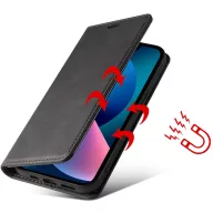   OnePlus 9RT 5G, Oldalra nyíló tok, stand, kártyatartóval, kézpánttal, Wooze Business Plus, fekete