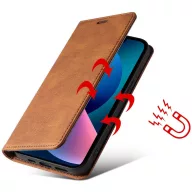   OnePlus 10 Pro, Oldalra nyíló tok, stand, kártyatartóval, kézpánttal, Wooze Business Plus, barna