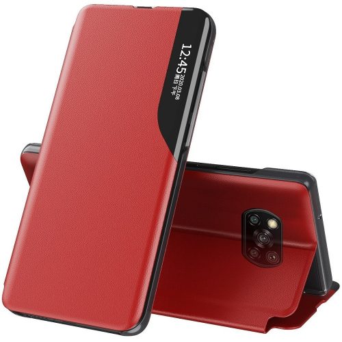 Xiaomi Redmi Note 12 Pro 5G / Poco X5 Pro 5G, Oldalra nyíló tok, stand, hívás mutatóval, Wooze FashionBook, piros
