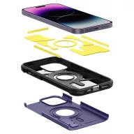  Apple iPhone 14 Pro Max, Szilikon tok + műanyag hátlap, Magsafe töltővel kompatibilis, kitámasztóval, Spigen Tough Armor Mag, lila