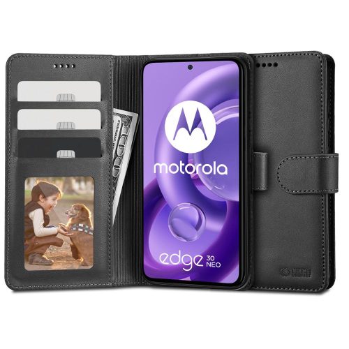 Motorola Edge 30 Neo, Oldalra nyíló tok, stand, mágnes csattal, TP Wallett, fekete