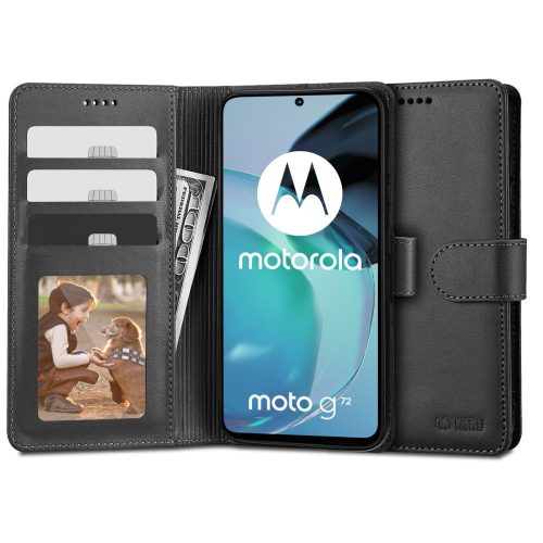 Motorola Moto G72, Oldalra nyíló tok, stand, mágnes csattal, TP Wallett, fekete