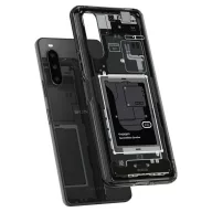   Sony Xperia 10 V, Műanyag hátlap védőtok + szilikon keret, Telefon belső minta, Spigen Ultra Hybrid Zero One, átlátszó/füst