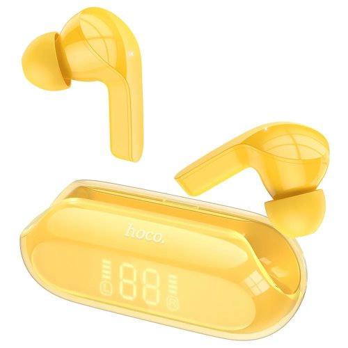 Bluetooth sztereó fülhallgató, v5.3, TWS, töltőtok, zajszűrővel, érintés vezérlés, LED-es kijelző, Hoco EW39, sárga