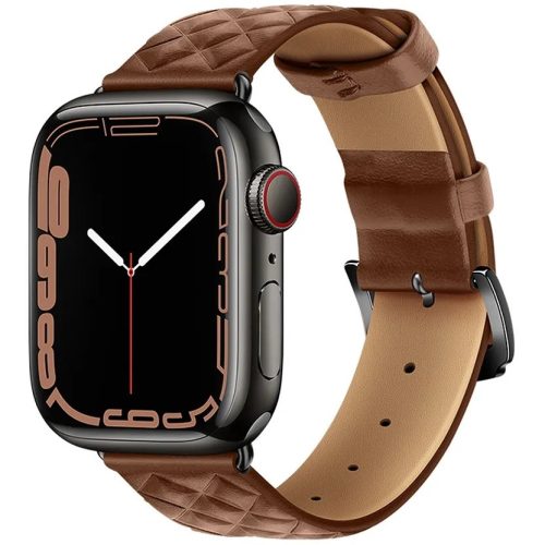 Apple Watch 1-6, SE (42 / 44 mm) / Watch 7-8 (45 mm) / Watch Ultra (49 mm), bőr pótszíj, gyémánt minta, Hoco WA18, barna