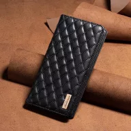   Huawei Mate 50 Pro, Oldalra nyíló tok, stand, kártyatartóval, 3D rombusz minta, Wooze Pillow, fekete