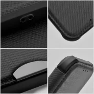   Xiaomi Redmi 12C, Oldalra nyíló tok, légpárnás sarok, bőrhatású, karbon minta, Razor Book, fekete