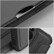   Xiaomi Redmi 12C, Oldalra nyíló tok, légpárnás sarok, bőrhatású, karbon minta, Razor Book, fekete