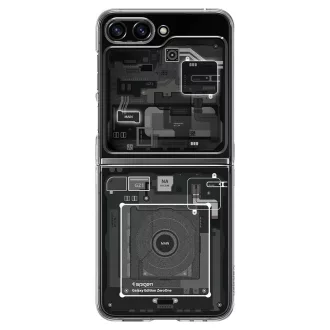   Samsung Galaxy Z Flip5 SM-F731B, Műanyag hátlap védőtok + szilikon keret, Telefon belső minta, Spigen Airskin Zero One, átlátszó/füst