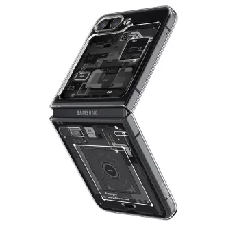   Samsung Galaxy Z Flip5 SM-F731B, Műanyag hátlap védőtok + szilikon keret, Telefon belső minta, Spigen Airskin Zero One, átlátszó/füst