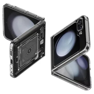   Samsung Galaxy Z Flip5 SM-F731B, Műanyag hátlap védőtok + szilikon keret, Telefon belső minta, Spigen Airskin Zero One, átlátszó/füst