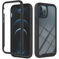   Apple iPhone 15 Pro Max, Szilikon hátlap és műanyag előlapi tok, elő- és hátlapi üveggel, közepsen ütésálló, Wooze Power Case, fekete