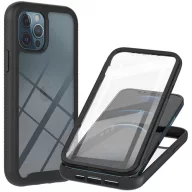   Apple iPhone 15 Pro Max, Szilikon hátlap és műanyag előlapi tok, elő- és hátlapi üveggel, közepsen ütésálló, Wooze Power Case, fekete